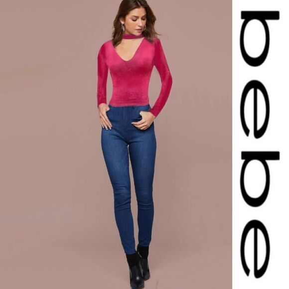 Bebe Velvet Cutout Mock Neck Too - Picture 1 of 8
